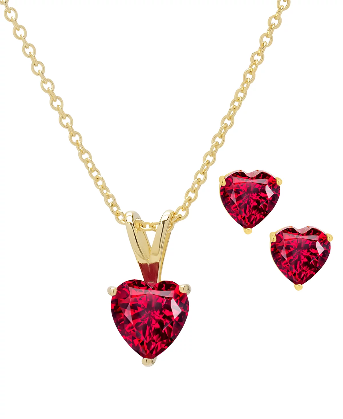Macy's 2-Pc. Set Lab Grown Ruby Heart Pendant Necklace & Matching Stud Earrings (1-3/4 ct. t.w.) in 14k Gold-Plated Sterling Silver image 1