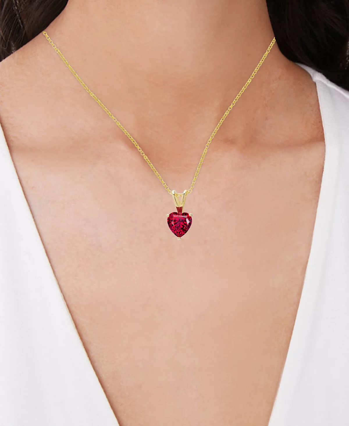 Macy's 2-Pc. Set Lab Grown Ruby Heart Pendant Necklace & Matching Stud Earrings (1-3/4 ct. t.w.) in 14k Gold-Plated Sterling Silver image 5