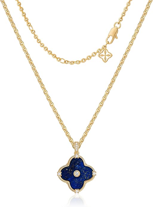 OSIANA Reversible Clover Necklace for Women 14K Gold Plated Natural Stone Four Leaf Pendant Necklaces Lucky Charm Jewelry image 1