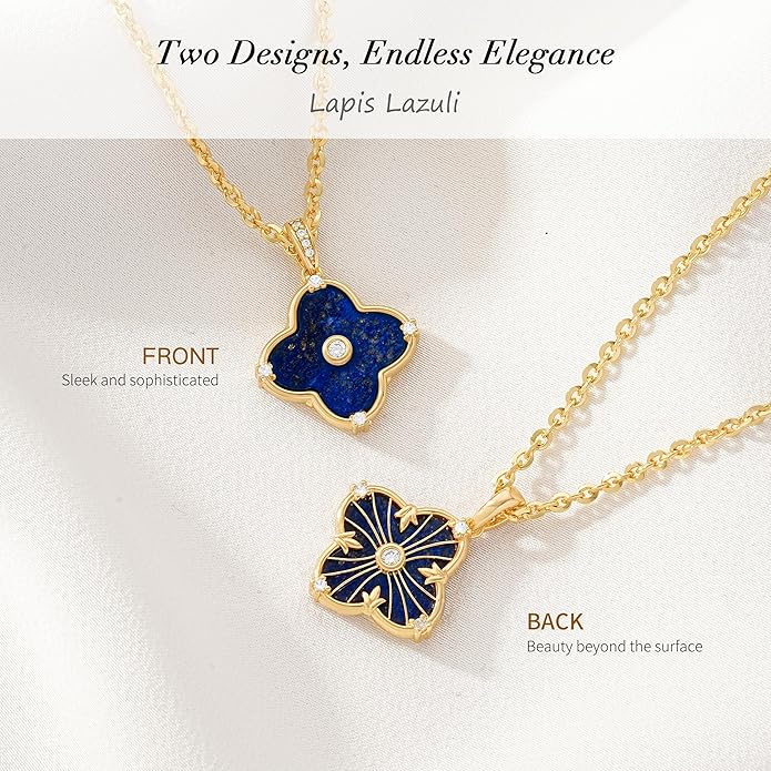OSIANA Reversible Clover Necklace for Women 14K Gold Plated Natural Stone Four Leaf Pendant Necklaces Lucky Charm Jewelry image 2