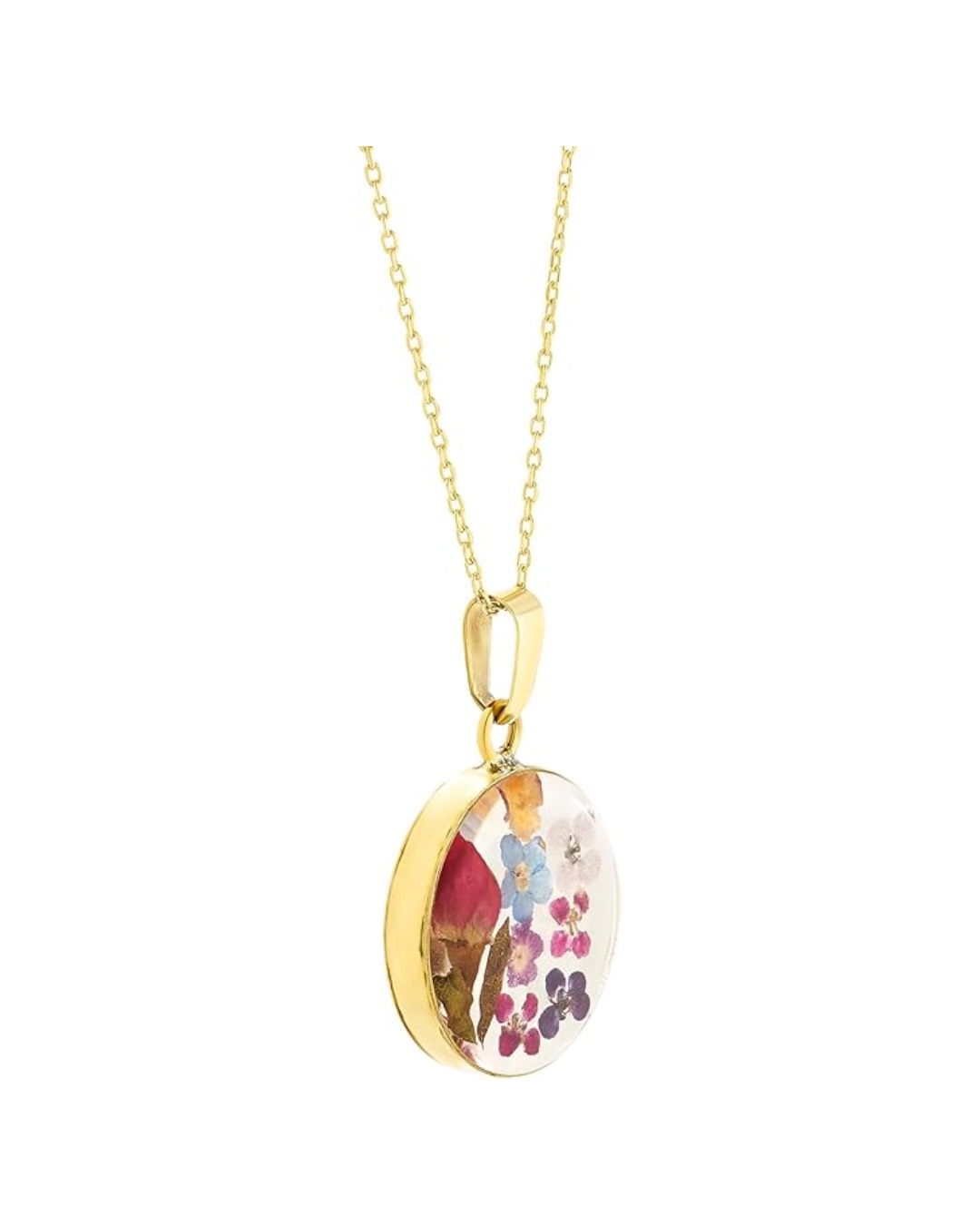 Amazon Essentials Sterling Silver Pressed Flower Round Pendant Necklace, 16" (previously Amazon Collection) image 1