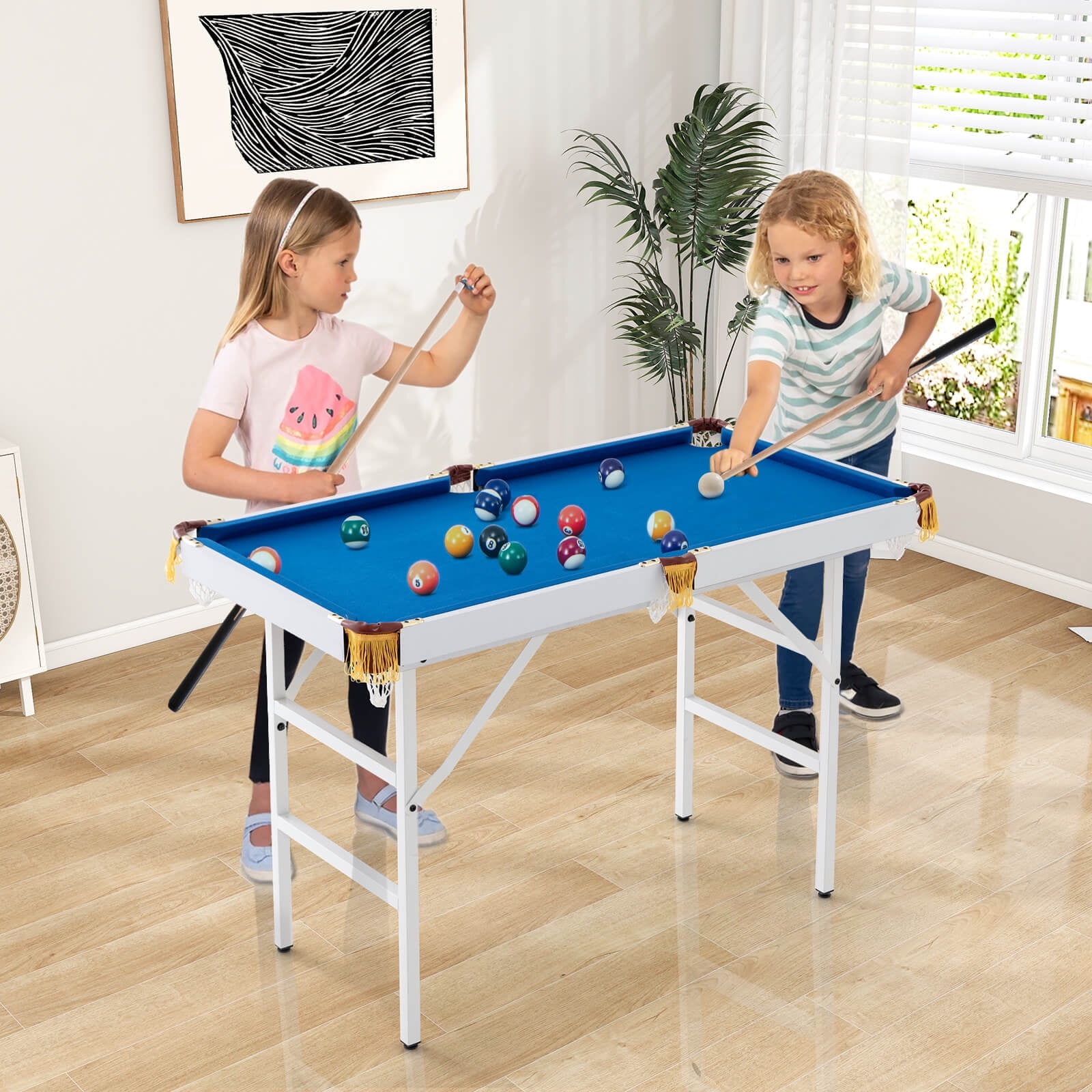 Costway 47" Folding Billiard Table Pool Game Table for Kids w/ Cues & Chalk & Brush image 1