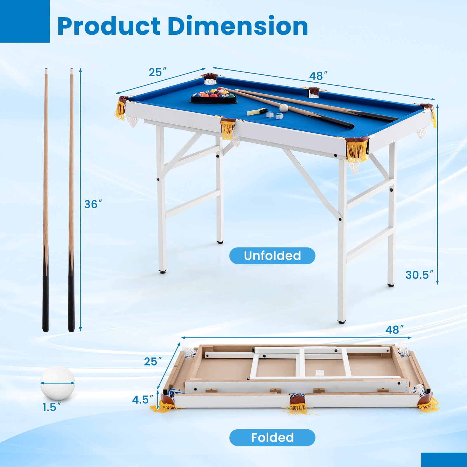 Costway 47" Folding Billiard Table Pool Game Table for Kids w/ Cues & Chalk & Brush image 2