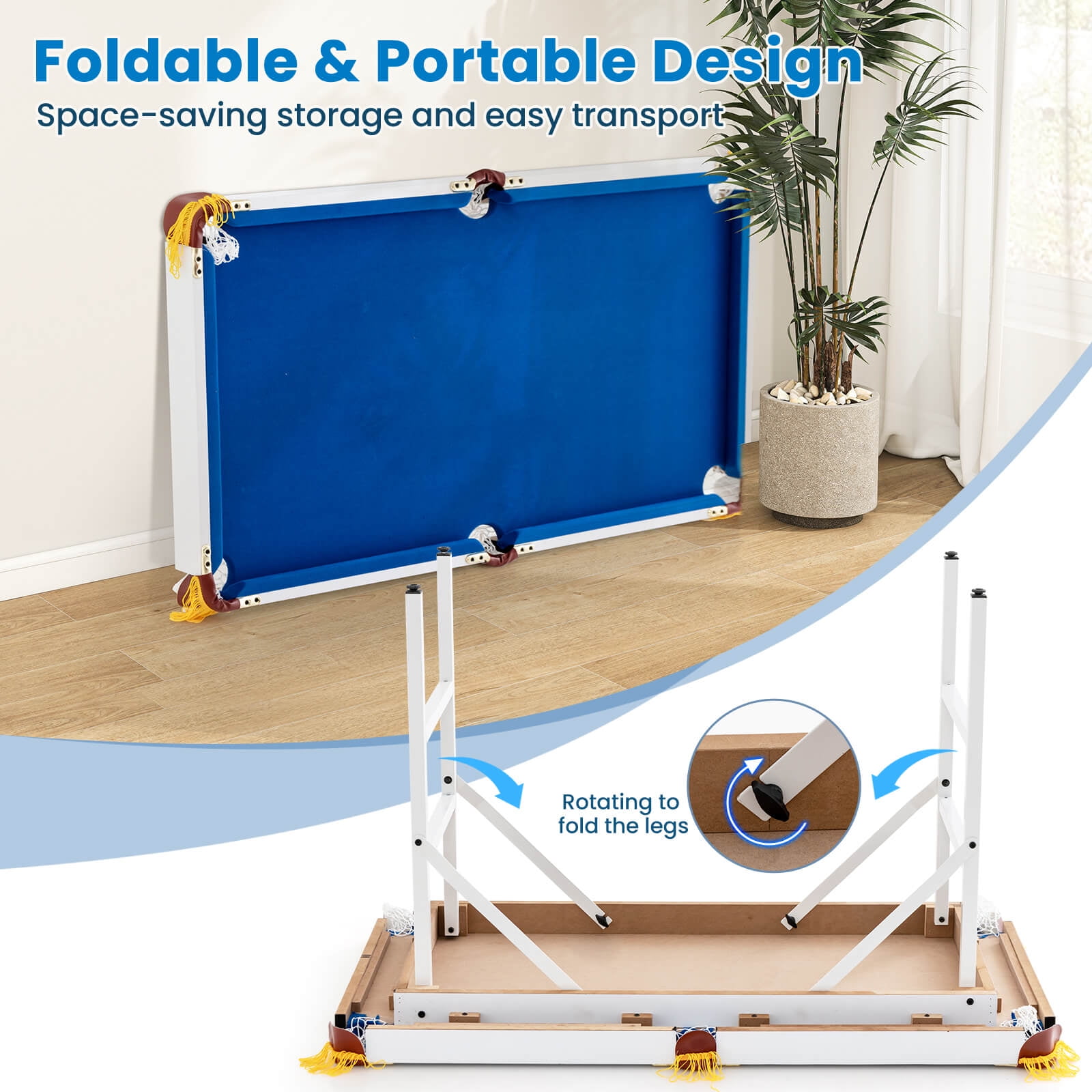 Costway 47" Folding Billiard Table Pool Game Table for Kids w/ Cues & Chalk & Brush image 6