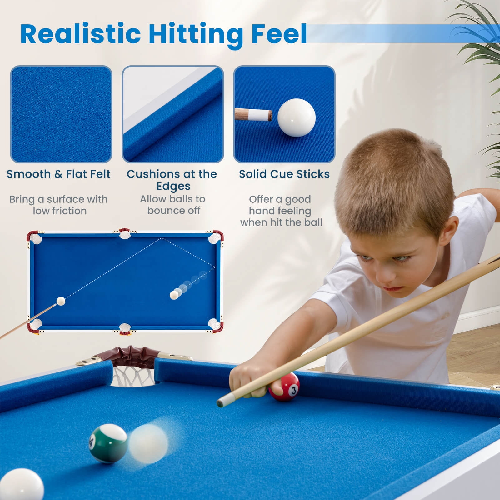 Costway 47" Folding Billiard Table Pool Game Table for Kids w/ Cues & Chalk & Brush image 7