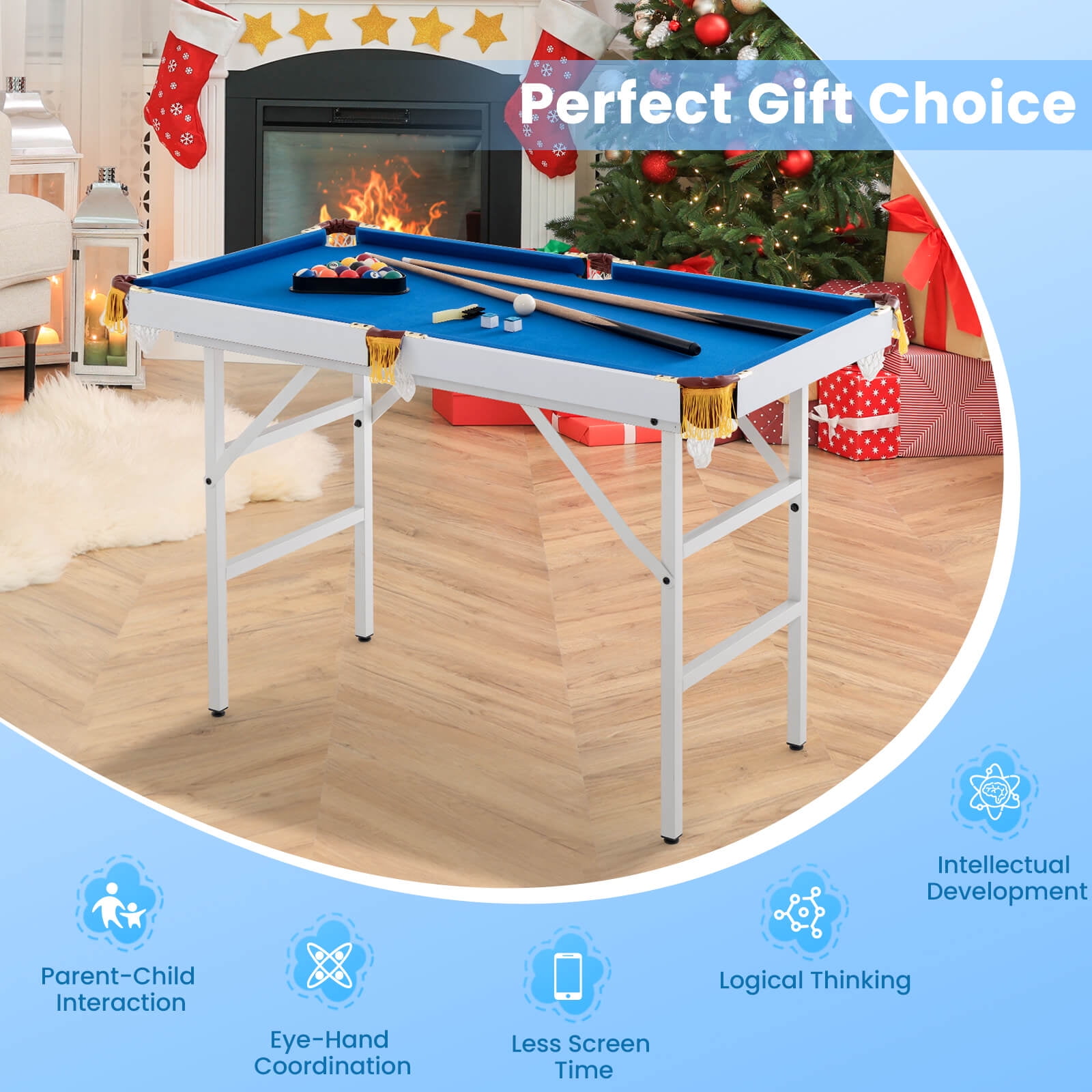 Costway 47" Folding Billiard Table Pool Game Table for Kids w/ Cues & Chalk & Brush image 8
