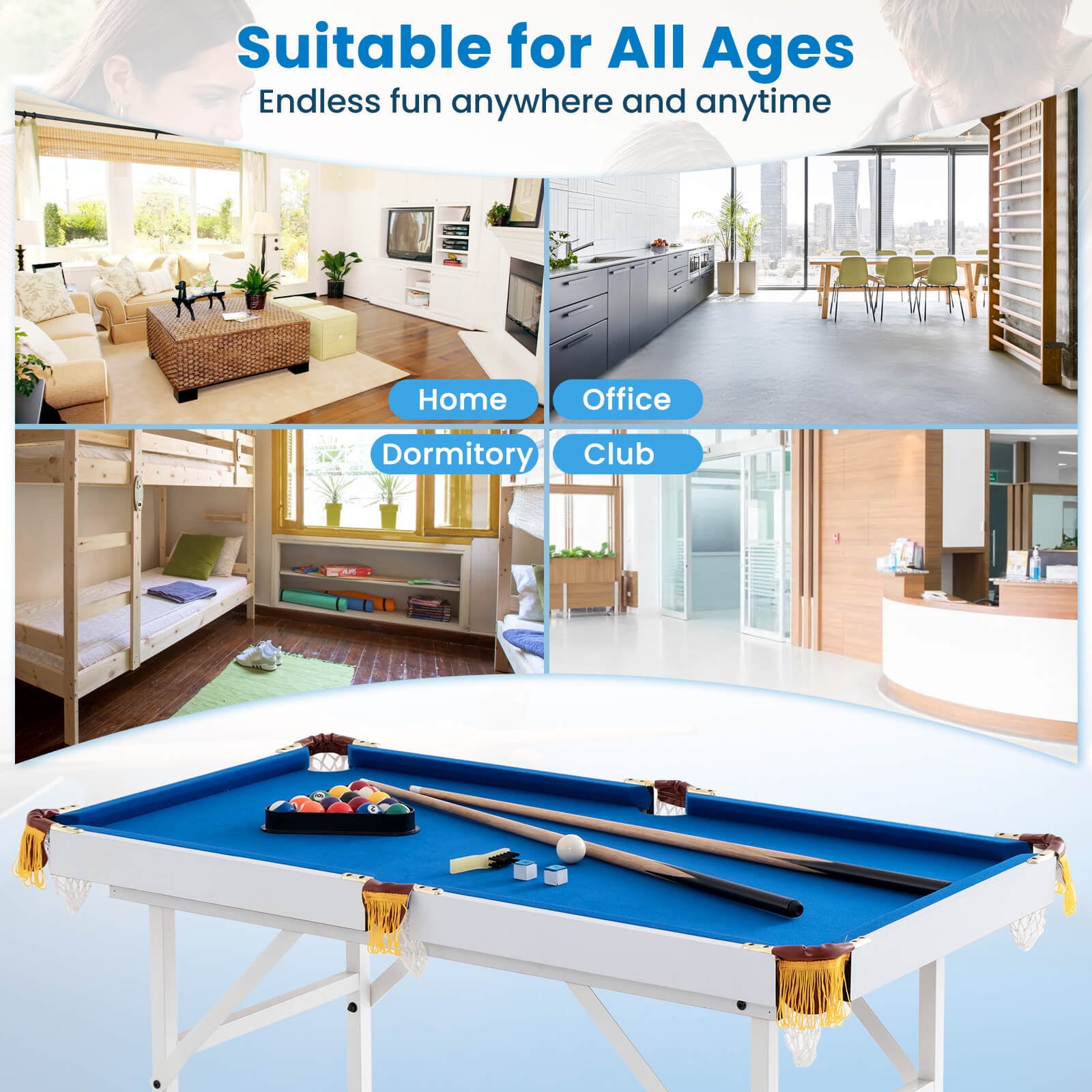 Costway 47" Folding Billiard Table Pool Game Table for Kids w/ Cues & Chalk & Brush image 10
