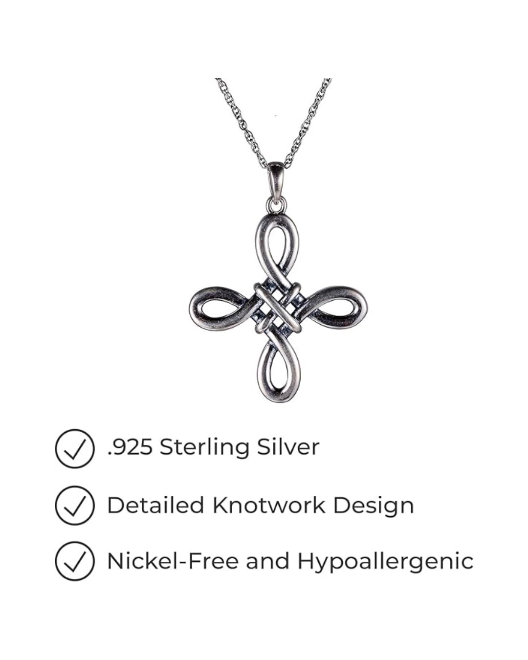 Amazon Essentials .925 Sterling Silver Celtic Pendant Necklace for Women, 18" Rolo Chain, Hypoallergenic Women's Jewelry image 2
