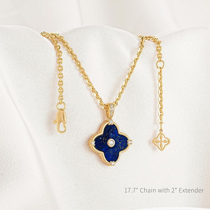OSIANA Reversible Clover Necklace for Women 14K Gold Plated Natural Stone Four Leaf Pendant Necklaces Lucky Charm Jewelry image 6