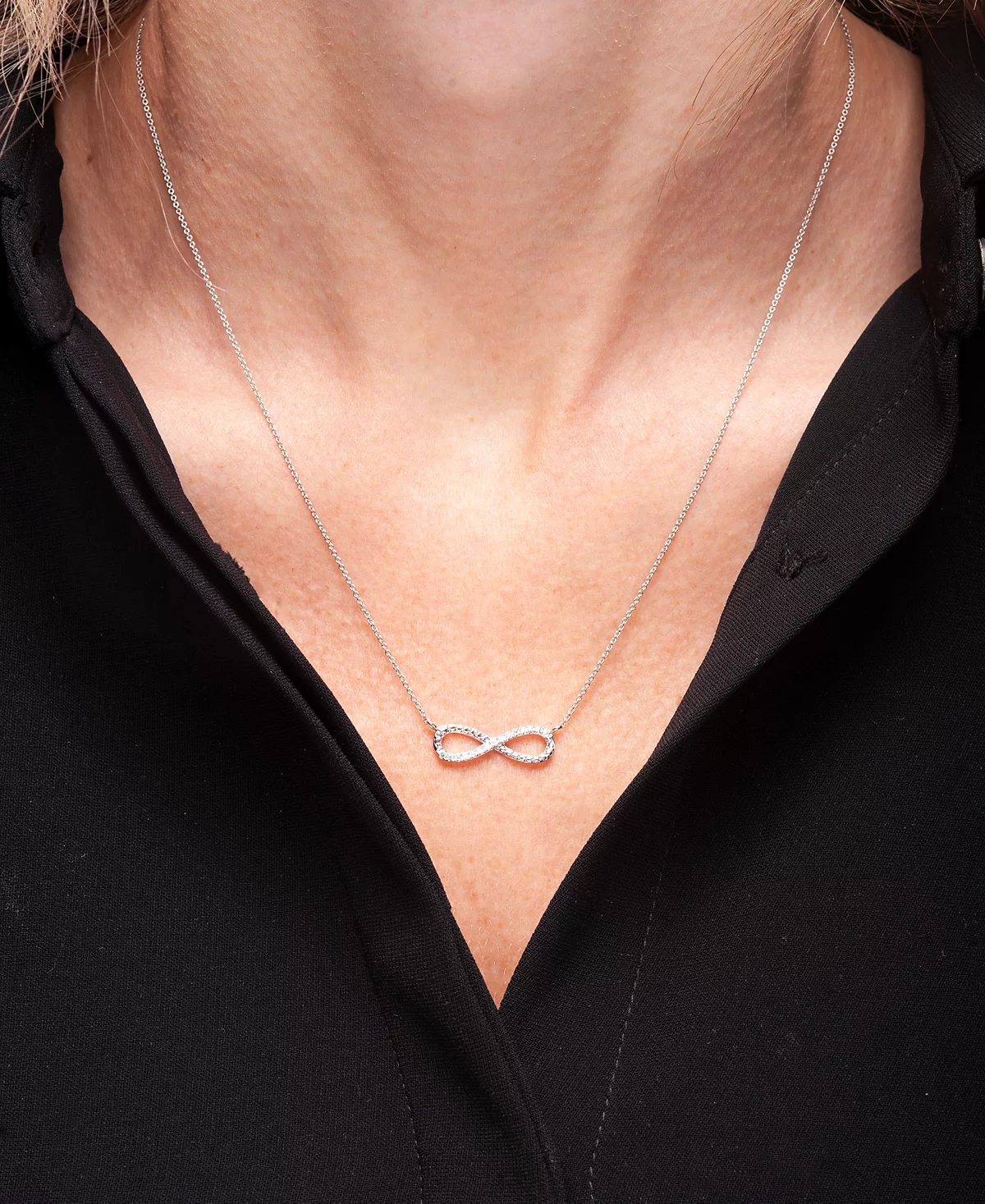 Macy's Diamond Infinity 18" Pendant Necklace (1/10 ct. t.w.) in Sterling Silver image 2