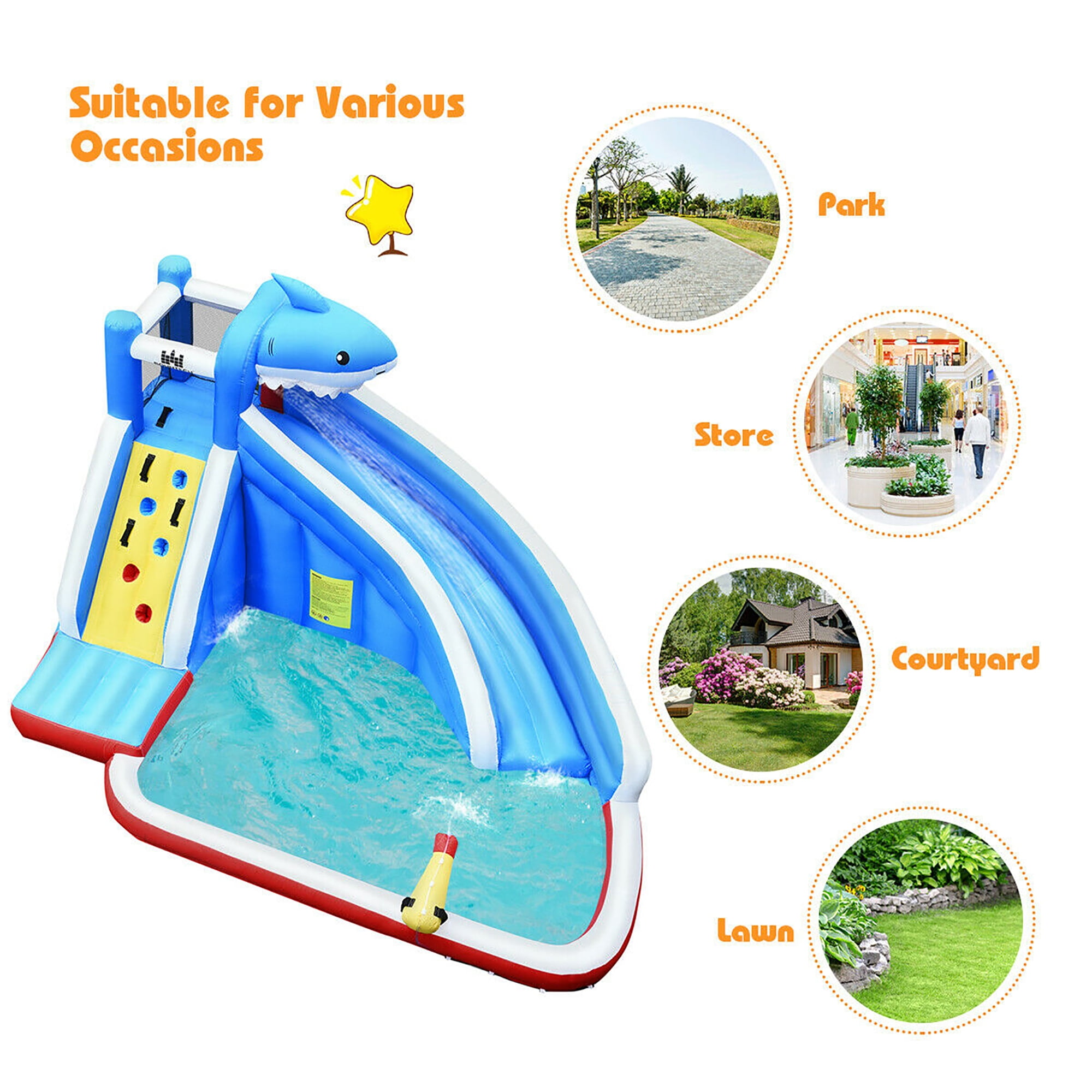 Costway Inflatable Water Slide Animal Shaped Bounce House Castle Splash Water Pool without Blower image 7