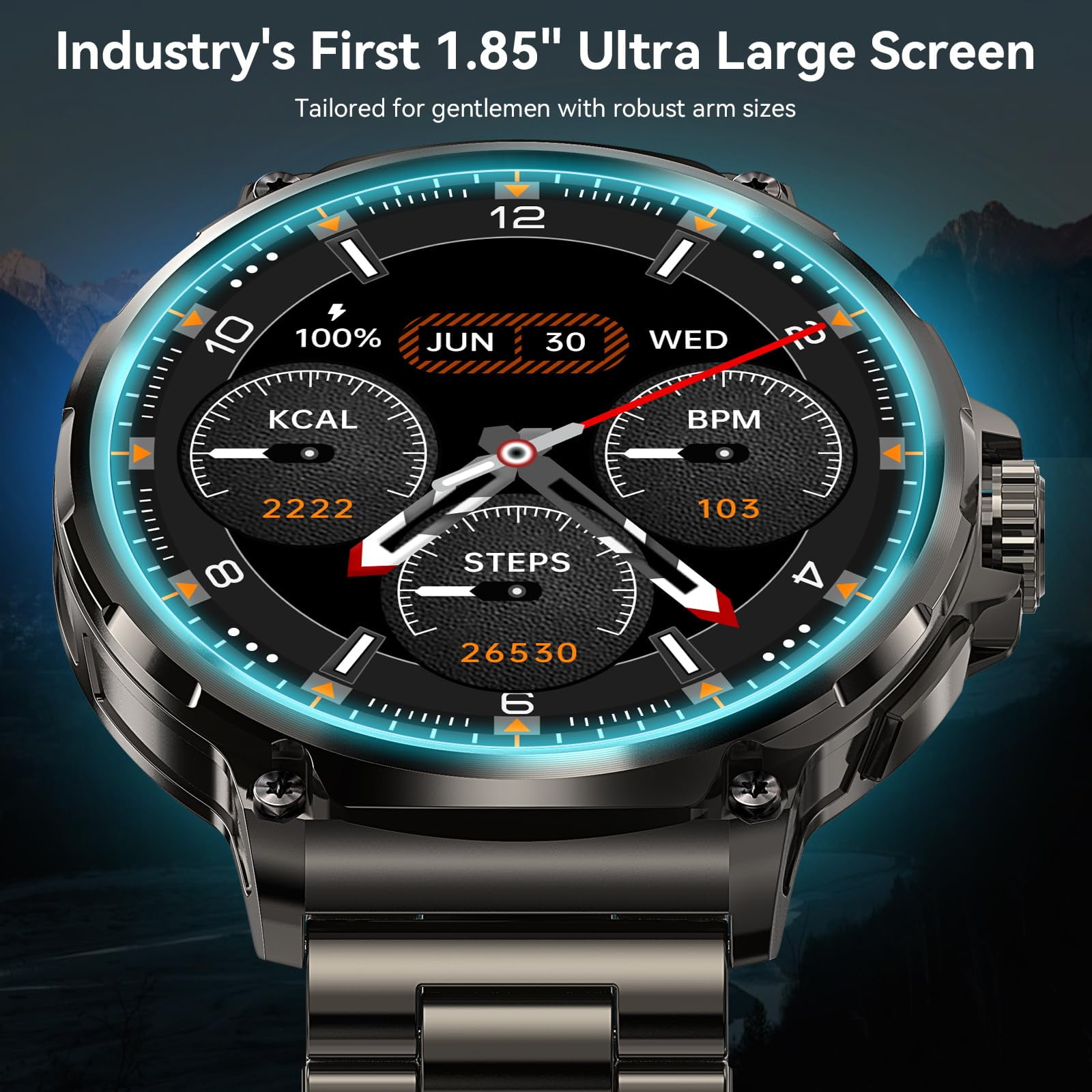 Mingdaln 2025 New 1.85 inch Men's Military Smart Watch fits for Android and Iphone Devices (Black) image 2