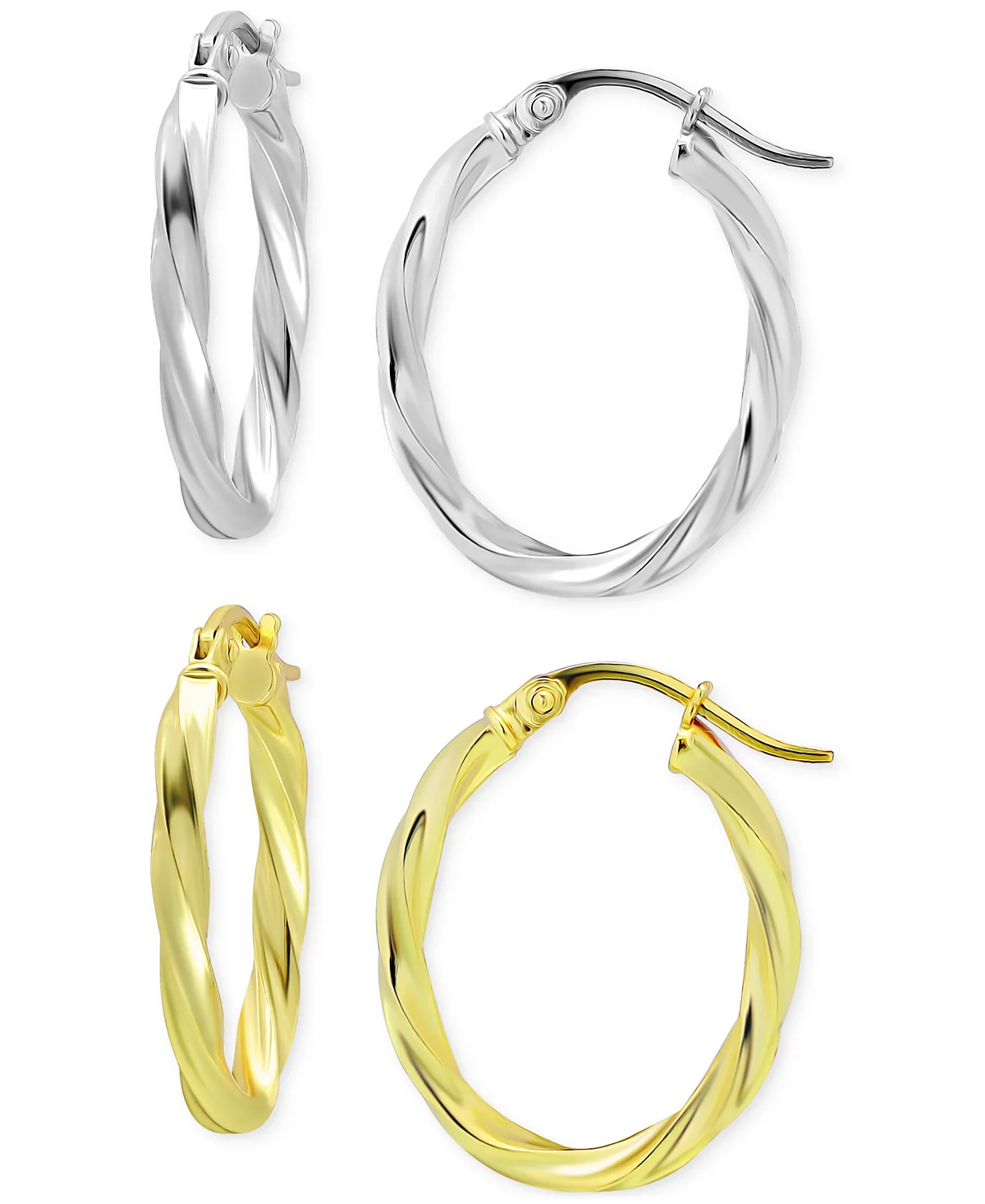 Macy's 2-Pc. Set Twisted Small Oval Hoop Earrings in Sterling Silver & 18k Gold-Plate, 20mm image 1