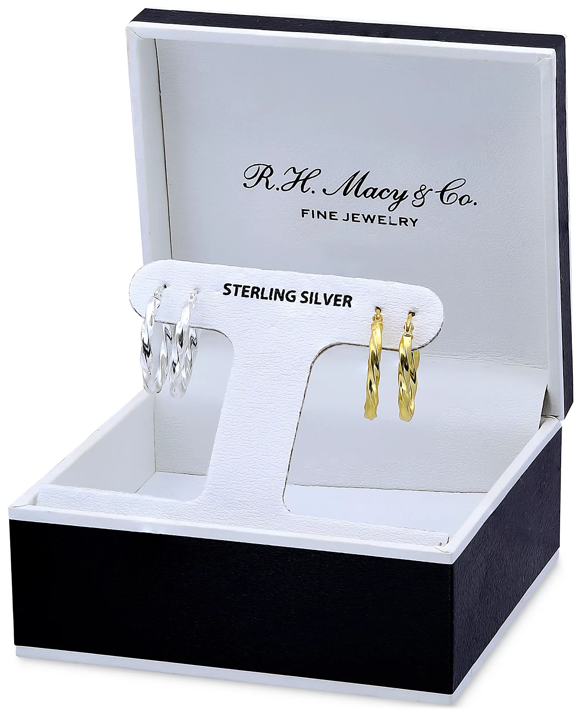 Macy's 2-Pc. Set Twisted Small Oval Hoop Earrings in Sterling Silver & 18k Gold-Plate, 20mm image 2