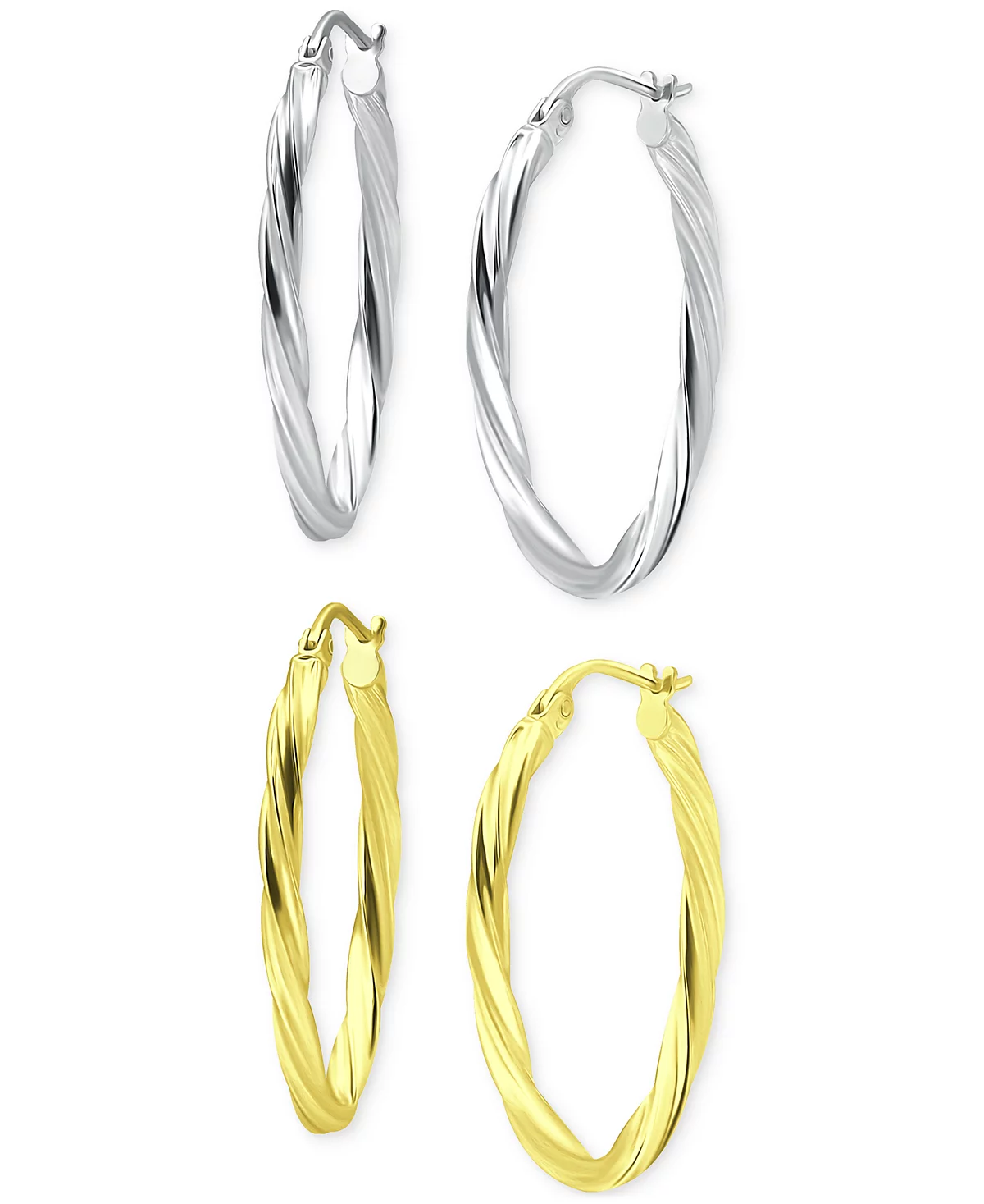 Macy's 2-Pc. Set Twisted Small Oval Hoop Earrings in Sterling Silver & 18k Gold-Plate, 20mm image 3