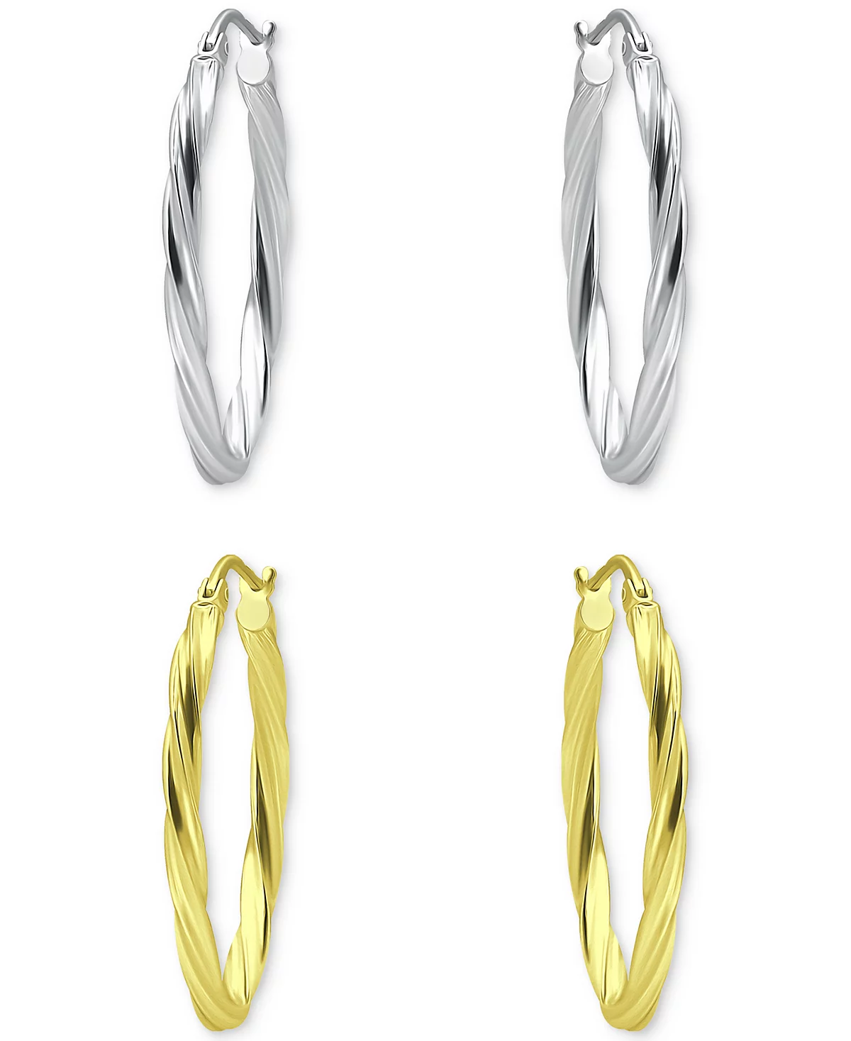 Macy's 2-Pc. Set Twisted Small Oval Hoop Earrings in Sterling Silver & 18k Gold-Plate, 20mm image 4