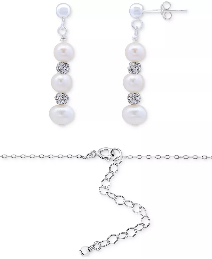 Cultured Freshwater Pearl (5-7mm) & Crystal Pendant Necklace & Matching Drop Earrings Set in Sterling Silver image 4