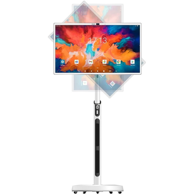 SANPTENT 32" Portable Touch Screen TV on Wheels, 8GB RAM 128GB Storage, 1080P Rolling Smart TV, Android OS 13, Full Swivel Rotation, Remote image 1