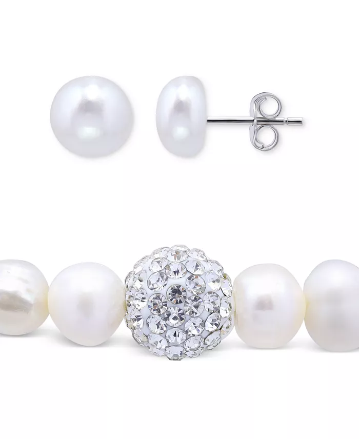 2-Pc. Set Multicolor Cultured Freshwater Pearl (7mm) & Crystal Bracelet & Complementing White Cultured Freshwater Pearl (7mm) Stud Earrings in Sterling Silver (Also in All-White Cultured Freshwater Pearl), Created for Macy's image 4