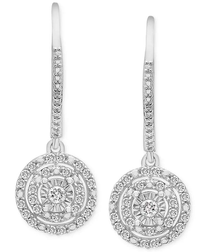 Diamond Circle Leverback Drop Earrings (1/4 ct. tw) in Sterling Silver, Created for Macy's image 3