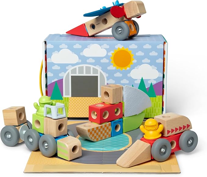 Melissa & Doug Blockables™ Vehicles Snap and Play, Mix and Match Connectable Wooden Building Blocks Play Set Toy for Preschool Boys and Girls (54 Pcs) image 1