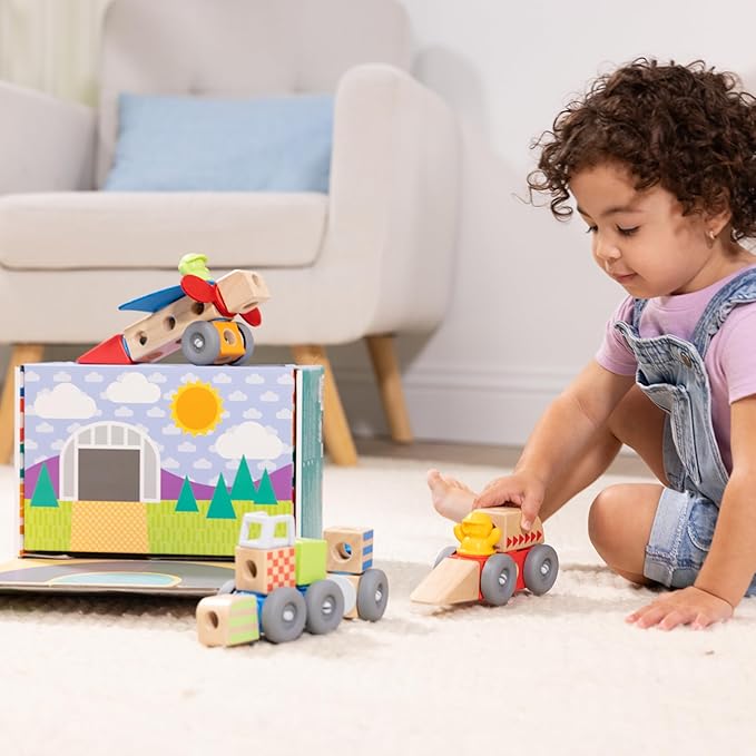 Melissa & Doug Blockables™ Vehicles Snap and Play, Mix and Match Connectable Wooden Building Blocks Play Set Toy for Preschool Boys and Girls (54 Pcs) image 2