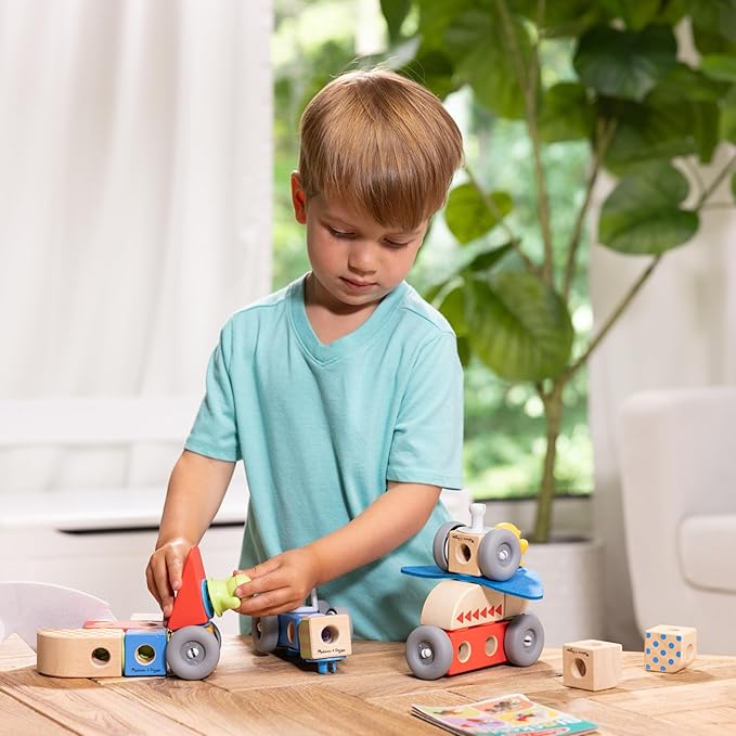 Melissa & Doug Blockables™ Vehicles Snap and Play, Mix and Match Connectable Wooden Building Blocks Play Set Toy for Preschool Boys and Girls (54 Pcs) image 3