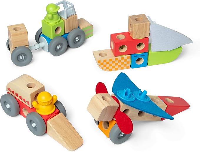 Melissa & Doug Blockables™ Vehicles Snap and Play, Mix and Match Connectable Wooden Building Blocks Play Set Toy for Preschool Boys and Girls (54 Pcs) image 4
