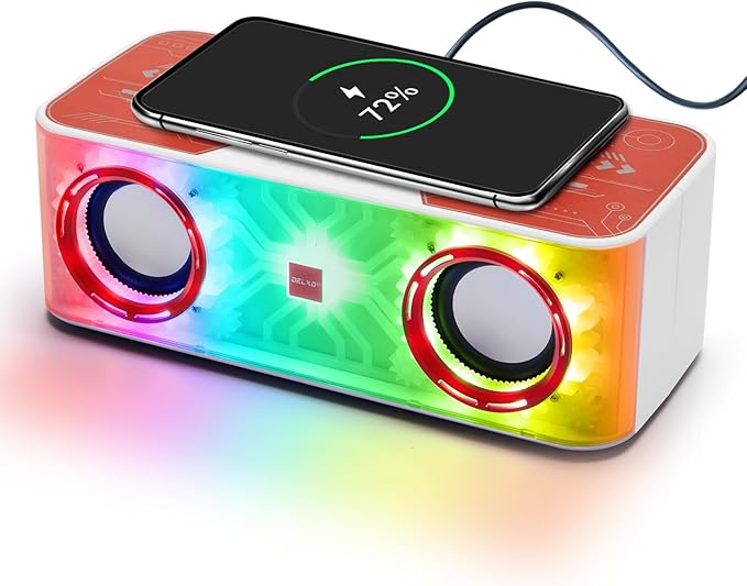 Delxo Bluetooth Speaker with Wireless Charger for Phone,Pro Stereo Bass Speaker with Mecha Atmosphere Lamp,Electronic Gadgets for Teen Adults Birthday for Teenagers image 1