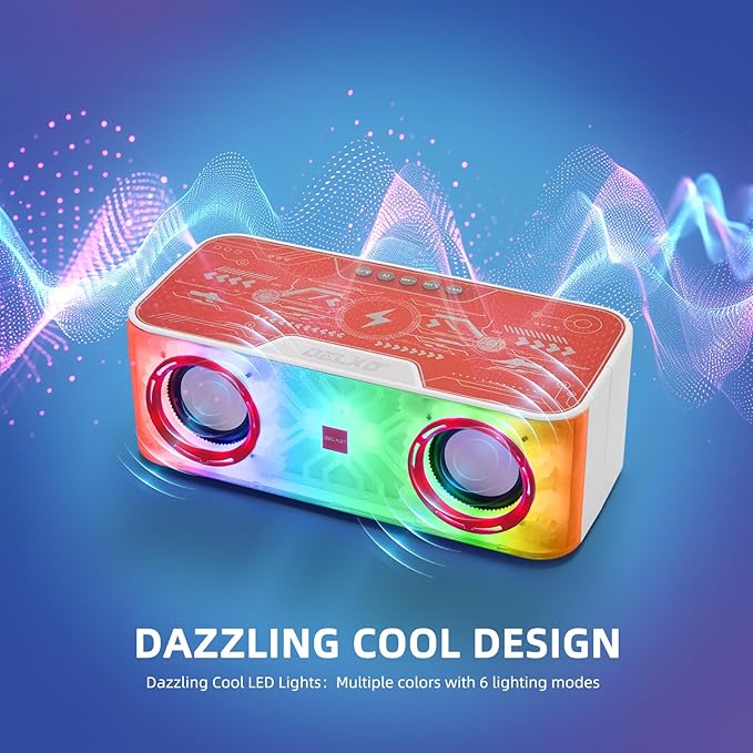 Delxo Bluetooth Speaker with Wireless Charger for Phone,Pro Stereo Bass Speaker with Mecha Atmosphere Lamp,Electronic Gadgets for Teen Adults Birthday for Teenagers image 2