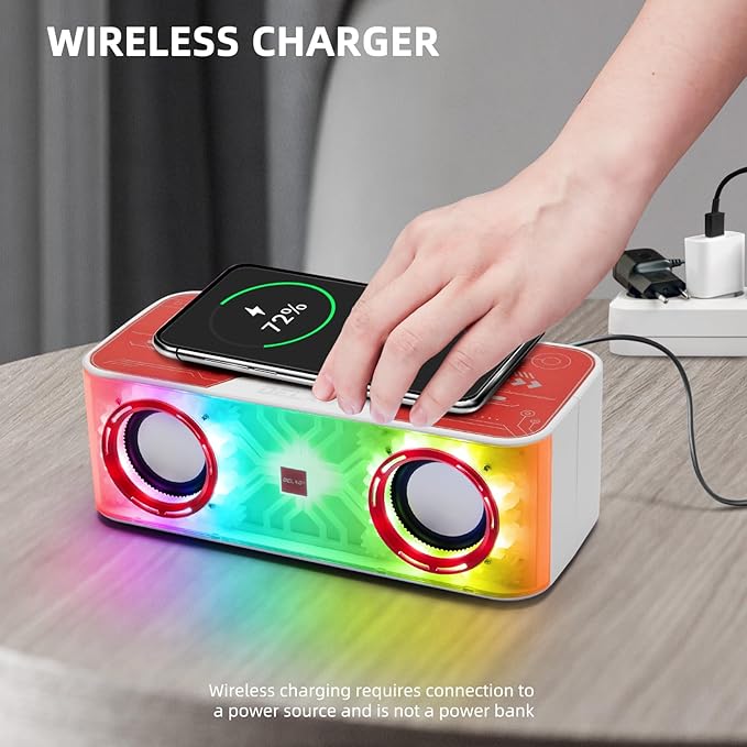 Delxo Bluetooth Speaker with Wireless Charger for Phone,Pro Stereo Bass Speaker with Mecha Atmosphere Lamp,Electronic Gadgets for Teen Adults Birthday for Teenagers image 3
