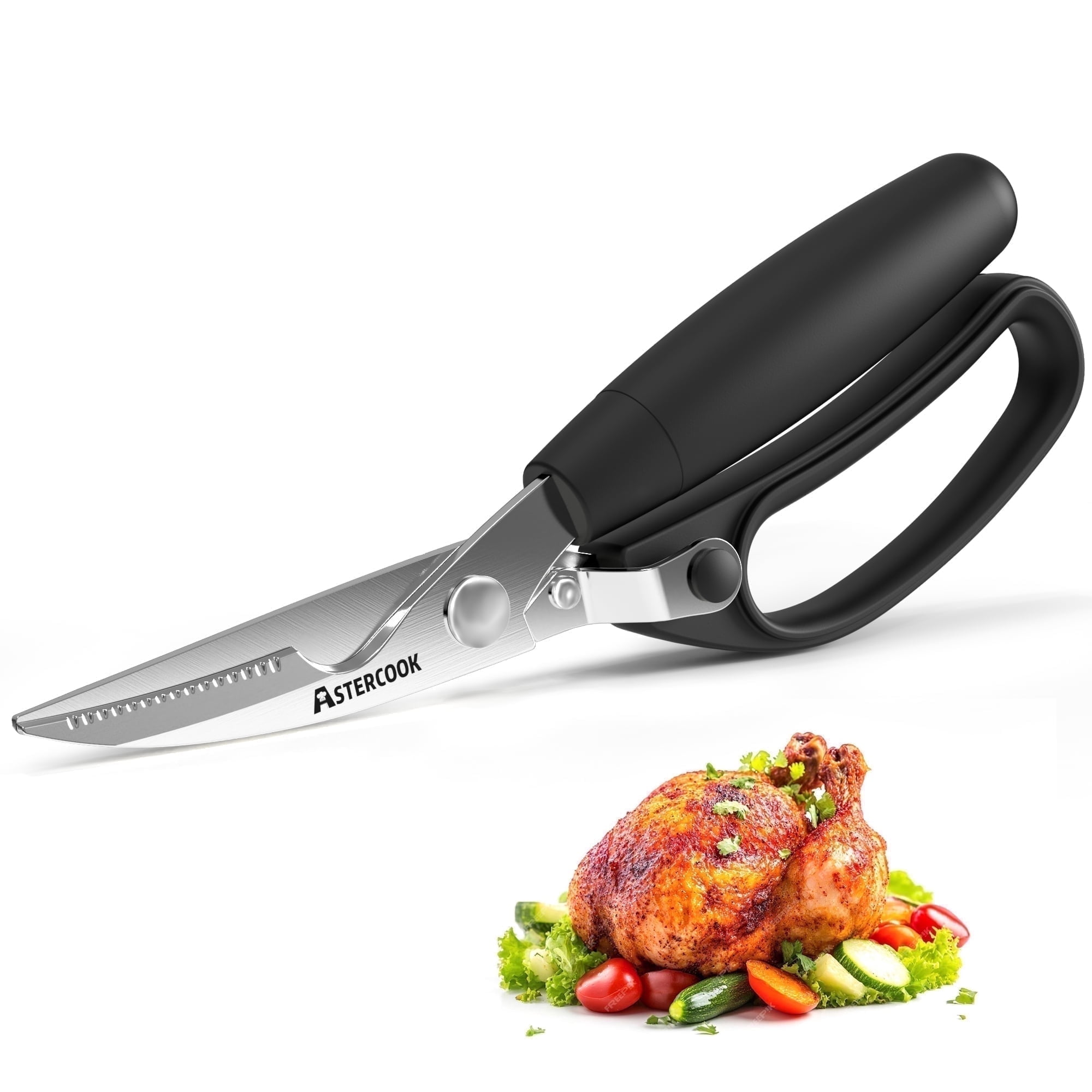 Astercook Kitchen Shears, Stainless Steel Heavy Duty Best Poultry Shears, Multi-Purpose Kitchen Scissors for Cutting Chicken, Fish, Seafood and Vegetables, Dishwasher Safe image 1