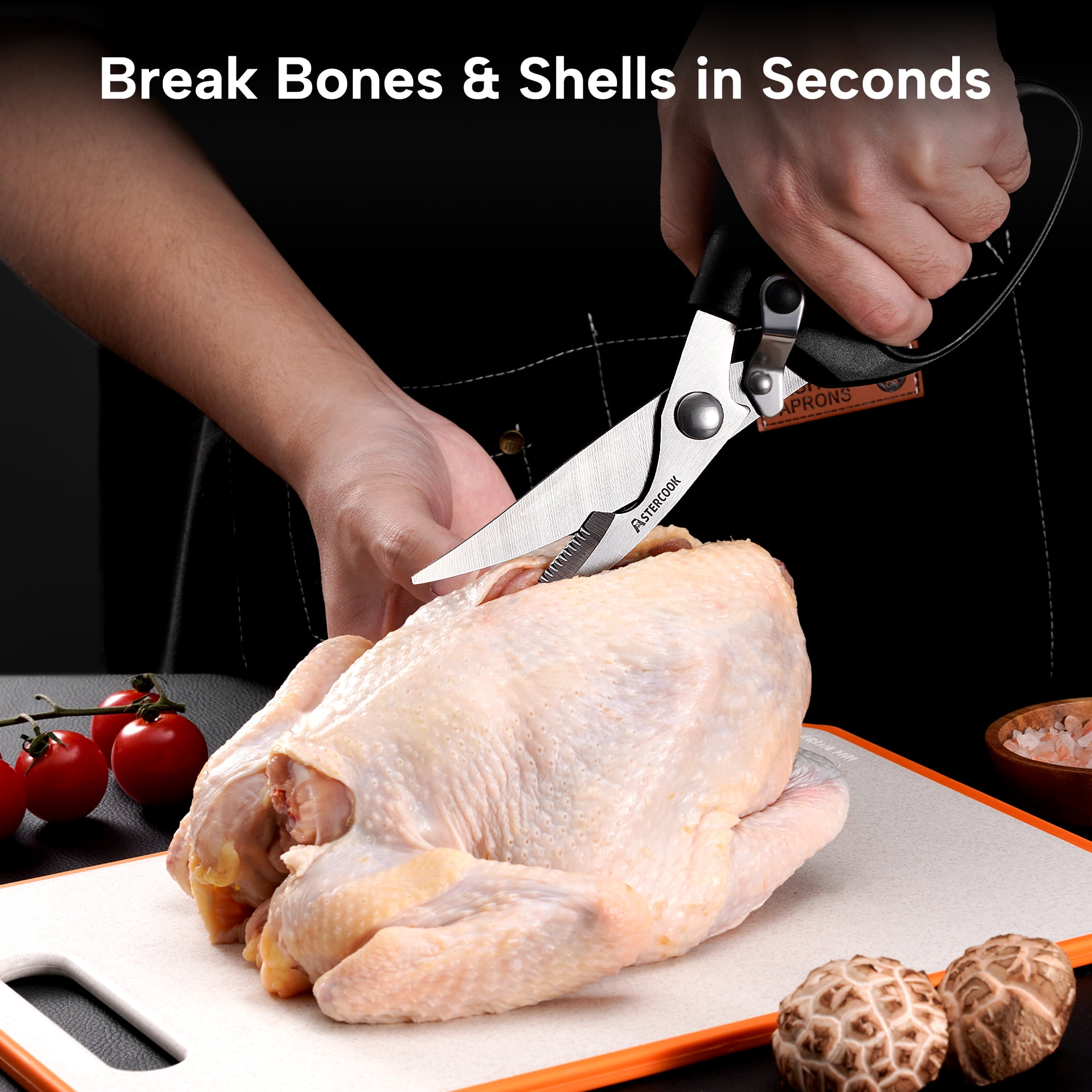 Astercook Kitchen Shears, Stainless Steel Heavy Duty Best Poultry Shears, Multi-Purpose Kitchen Scissors for Cutting Chicken, Fish, Seafood and Vegetables, Dishwasher Safe image 3