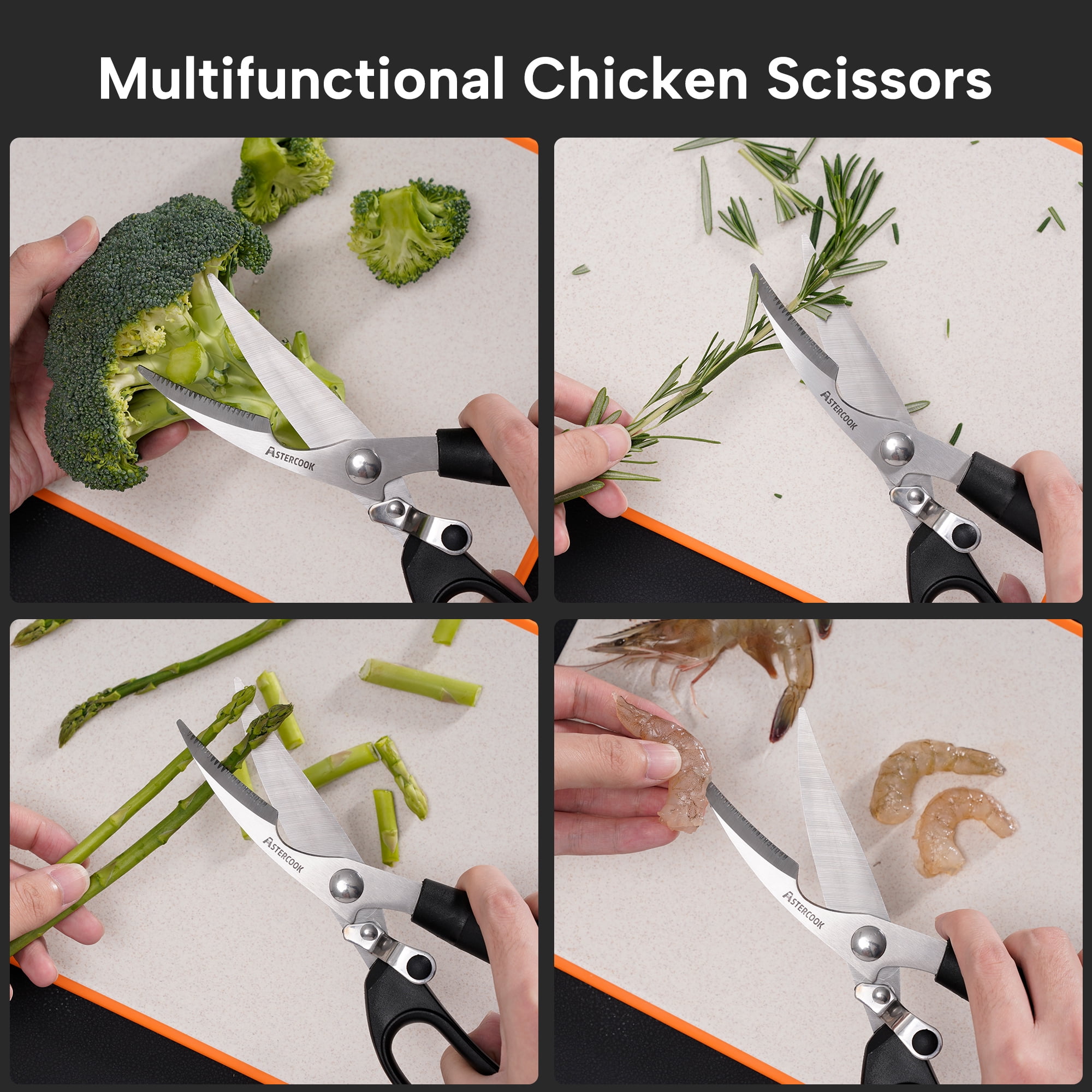 Astercook Kitchen Shears, Stainless Steel Heavy Duty Best Poultry Shears, Multi-Purpose Kitchen Scissors for Cutting Chicken, Fish, Seafood and Vegetables, Dishwasher Safe image 7