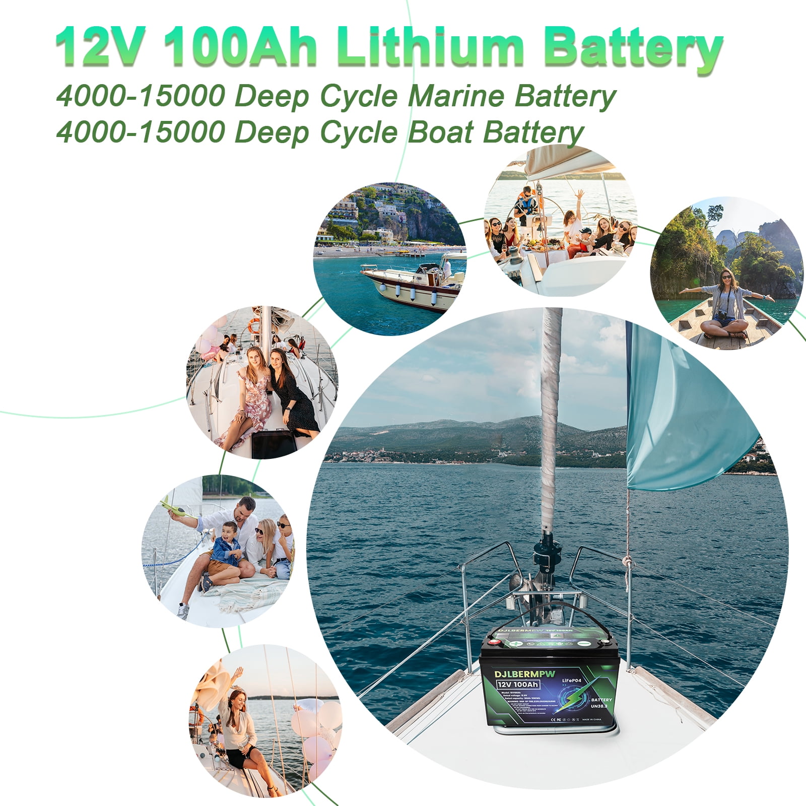 12V 100Ah LiFePO4 Battery, DJLBERMPW Lithium Battery 4000+ Deep Cycle 100A Smart BMS for RV, Marine, Solar System image 6