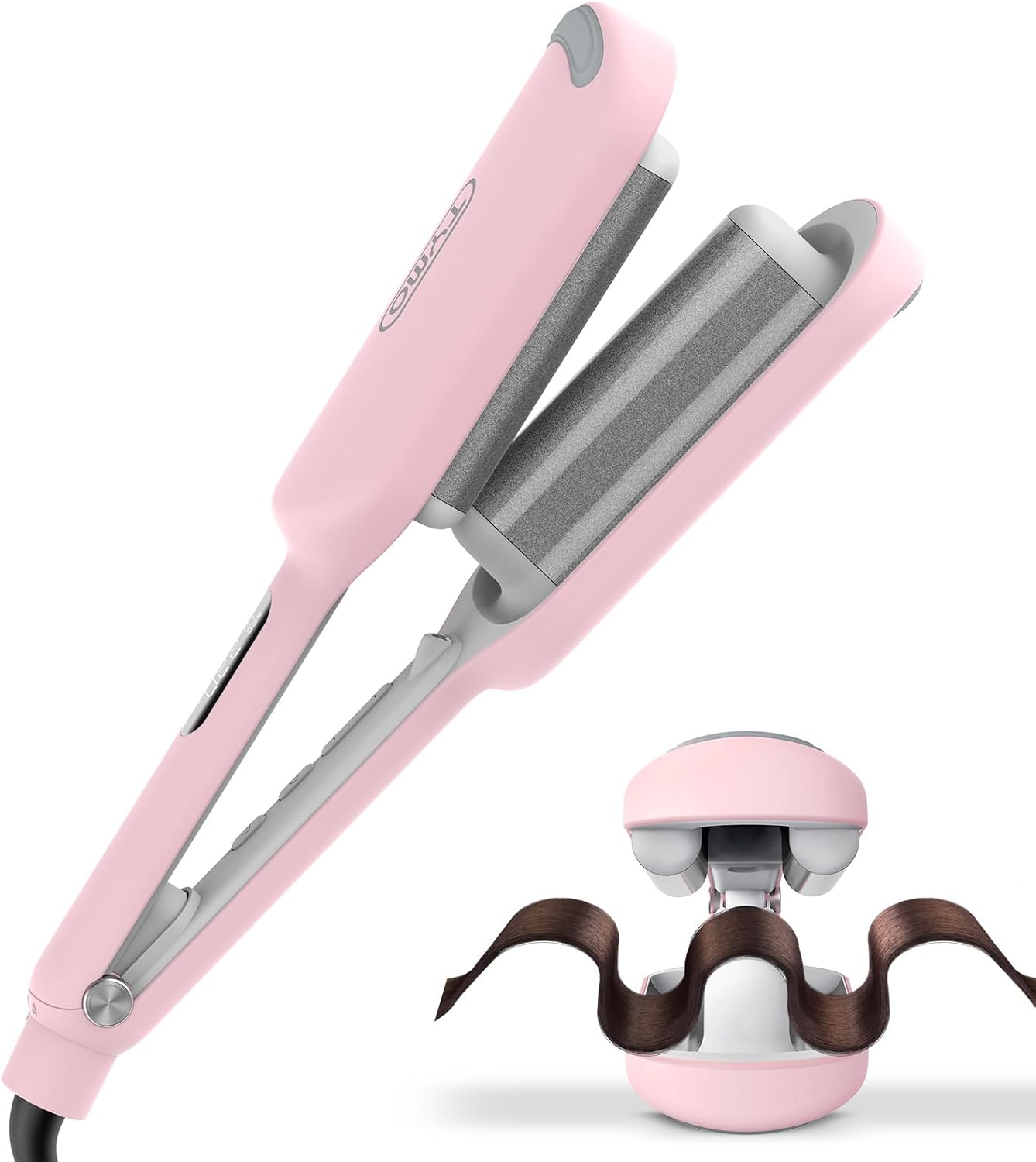 Curling Iron Hair Crimper Waver - TYMO ROVY Beach Waves Curling Wand, Ionic Deep Waver Hair Curler Tool with Ceramic 3 Barrel for Women, Dual Voltage, Anti-Scald, Easy to Use, Pink, 1.25 Inch image 1