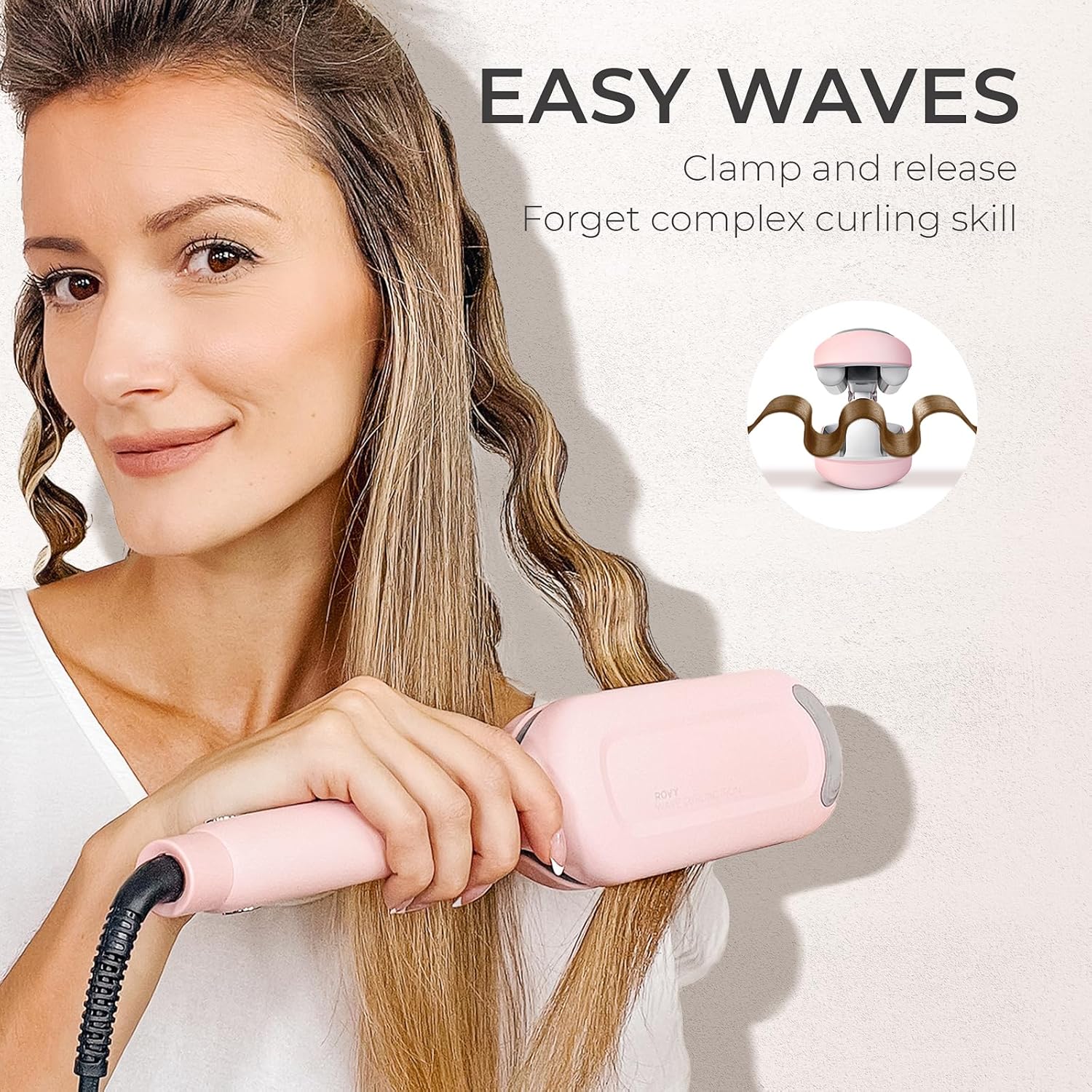 Curling Iron Hair Crimper Waver - TYMO ROVY Beach Waves Curling Wand, Ionic Deep Waver Hair Curler Tool with Ceramic 3 Barrel for Women, Dual Voltage, Anti-Scald, Easy to Use, Pink, 1.25 Inch image 2