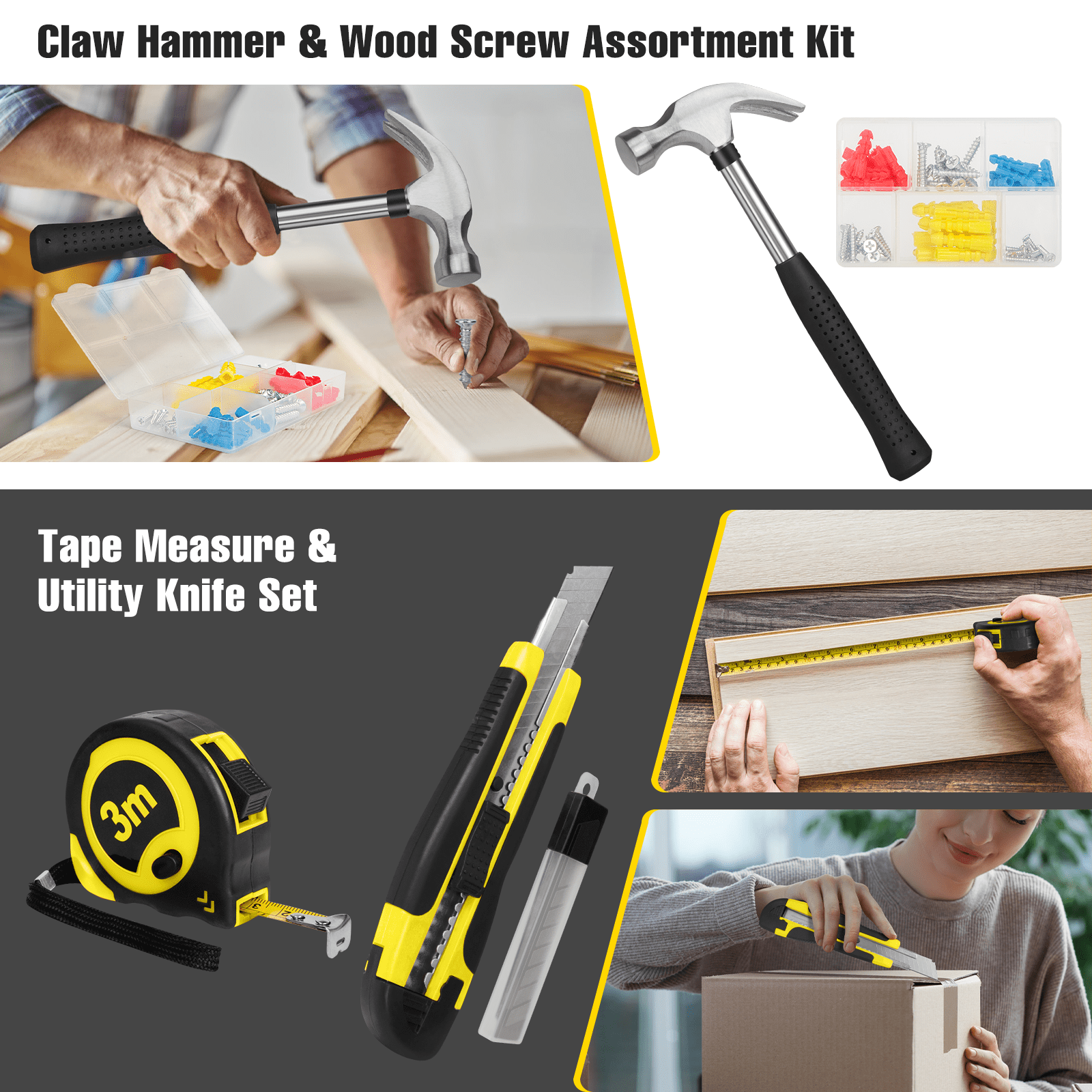 171 Piece Household Tool Kit/Mechanics Tool Set, Socket Wrench Auto Repair Tool Combination Package 1/4" Ratchet Wrench, Mixed Hand Mechanics Tools Kit Socket Set with Toolbox Storage Case, Yellow image 6