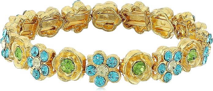 1928 Jewelry Crystal Flower Motif Stretch Bracelet image 1
