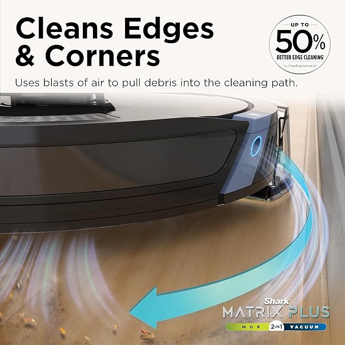 Shark Matrix Plus 2in1 Robot Vacuum & Mop with Sonic Mopping, Matrix Clean, Home Mapping, HEPA Bagless Self Empty Base, CleanEdge, for Pet Hair, Wifi, Black/Silver (RV2610WA) image 5