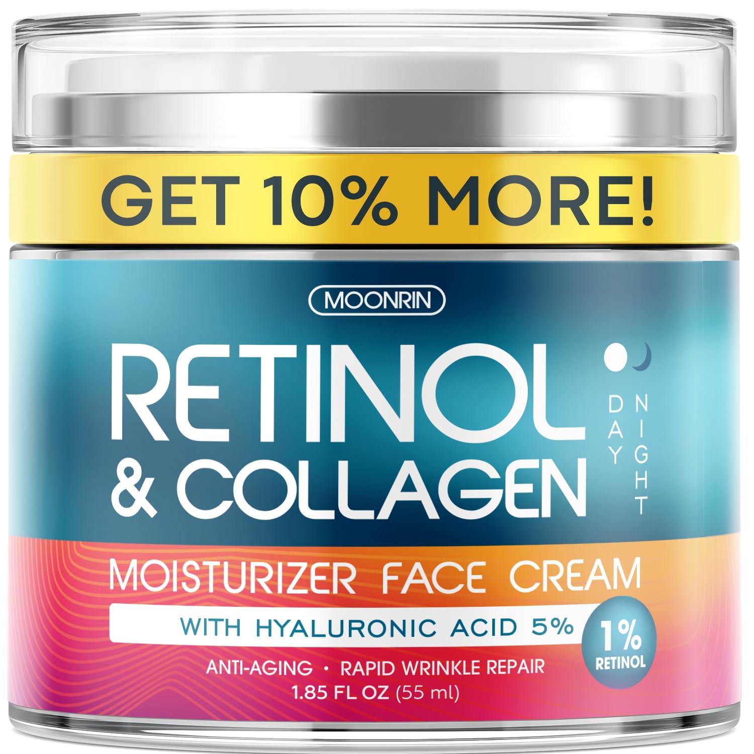 Retinol Cream for Face with Hyaluronic Acid, Anti Aging Wrinkle Cream for Women and Men, Day and Night Collagen Moisturizer to Minimize Wrinkles, Dryness, 1.85 Oz image 1