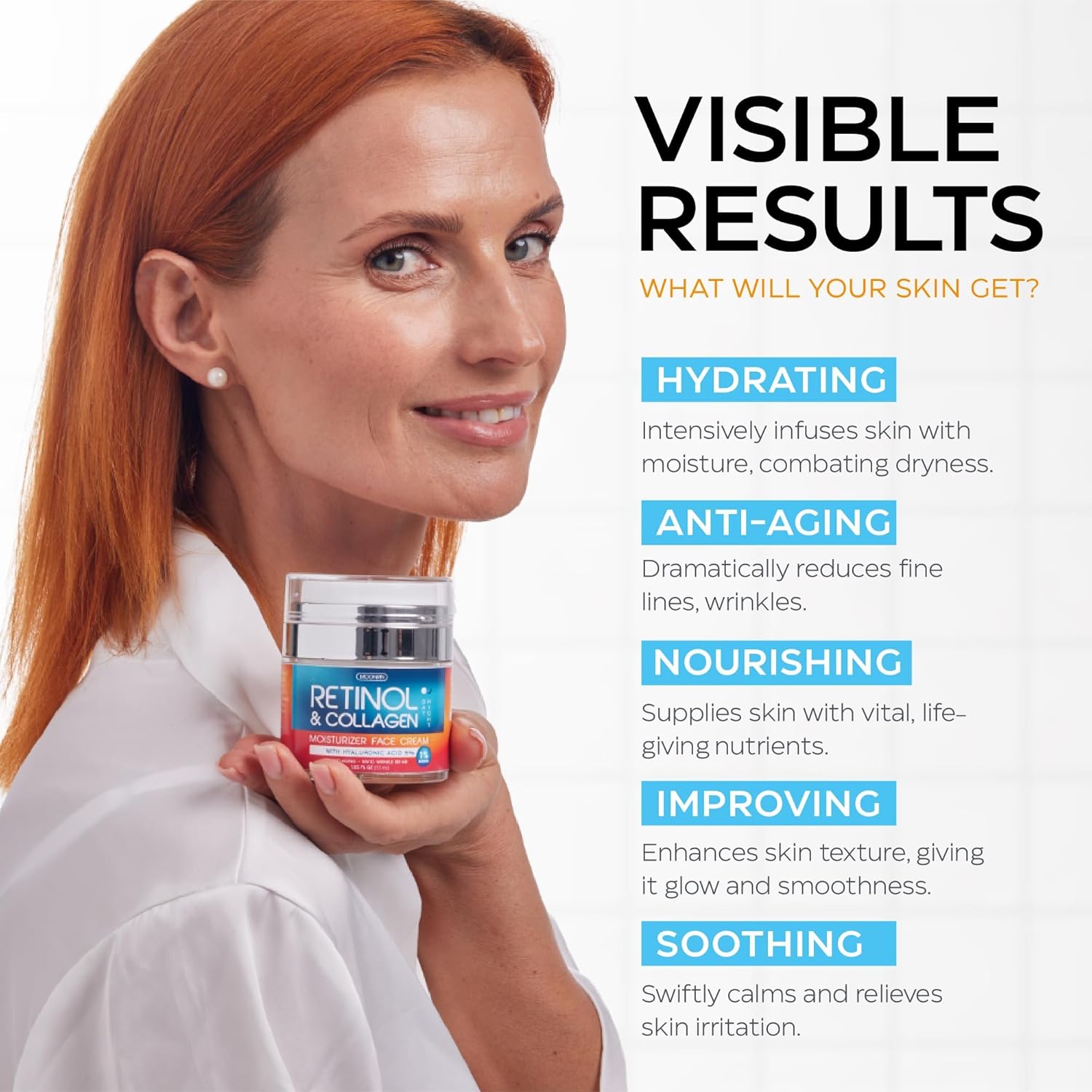 Retinol Cream for Face with Hyaluronic Acid, Anti Aging Wrinkle Cream for Women and Men, Day and Night Collagen Moisturizer to Minimize Wrinkles, Dryness, 1.85 Oz image 4