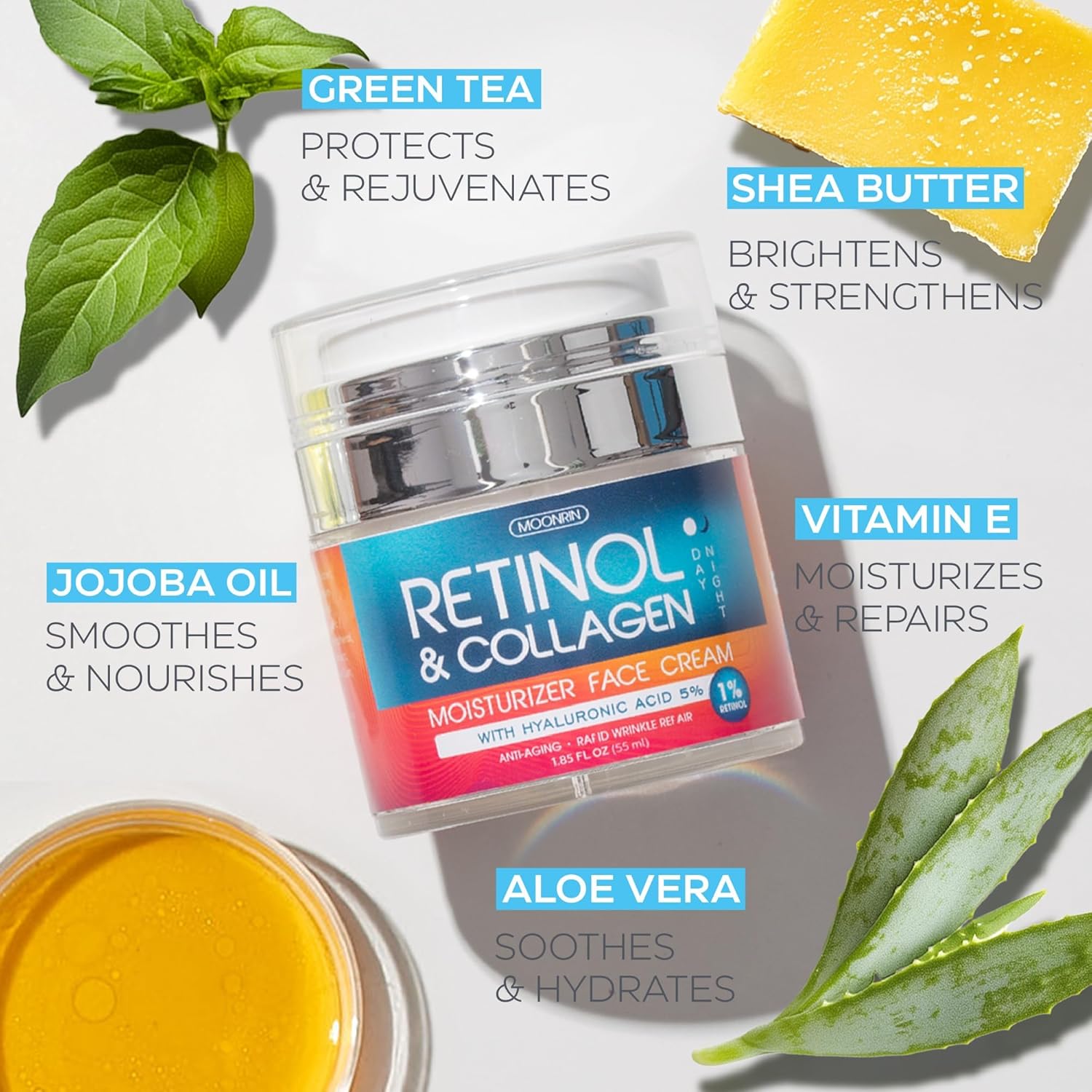 Retinol Cream for Face with Hyaluronic Acid, Anti Aging Wrinkle Cream for Women and Men, Day and Night Collagen Moisturizer to Minimize Wrinkles, Dryness, 1.85 Oz image 5