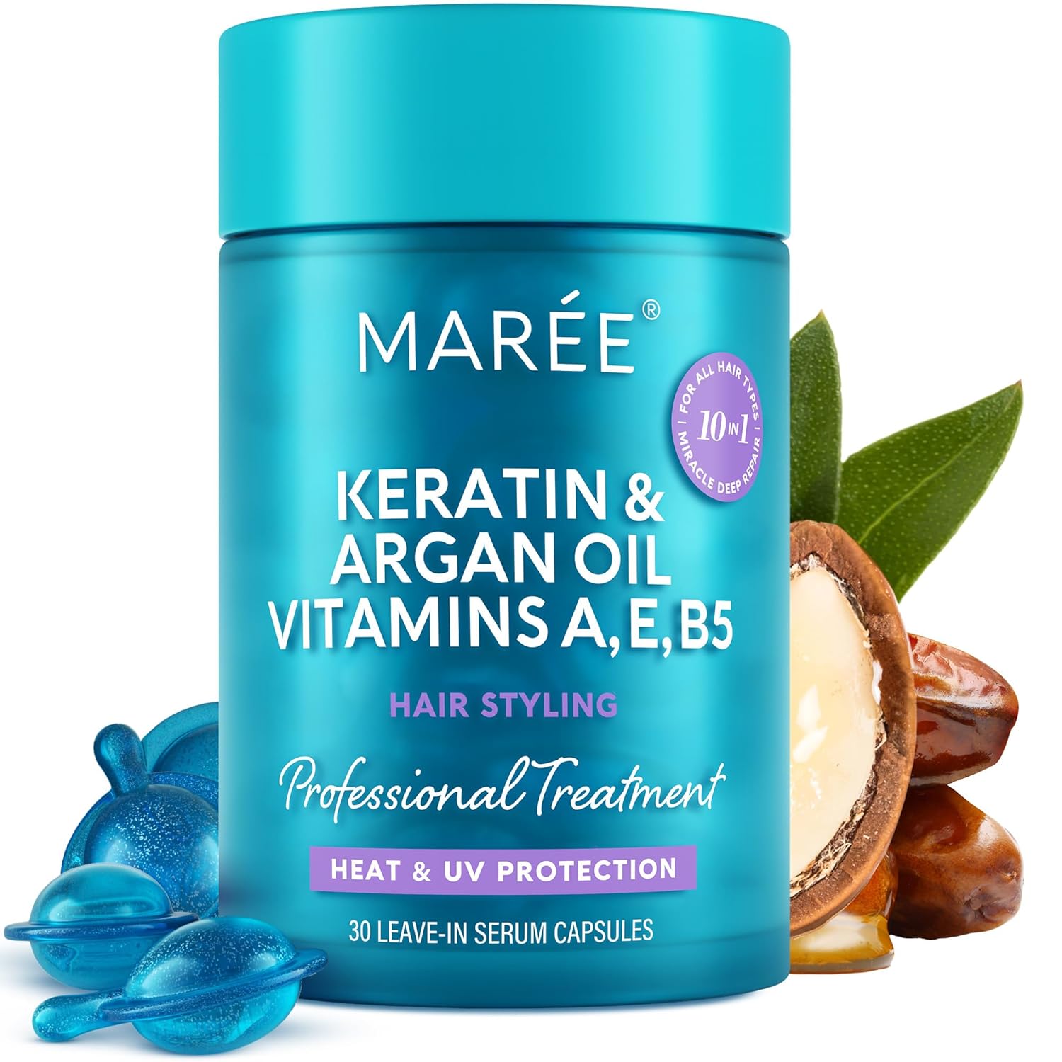MAREE Hair Oil for Frizzy - Hair Vitamins A, E & B Keratin Styling Capsules with Jojoba & Argan Oil - Anti Frizz Serum for Women - Frizzy, Damaged, Dry and Curly - Sérum Gotas & Aceite Para el Cabello image 1