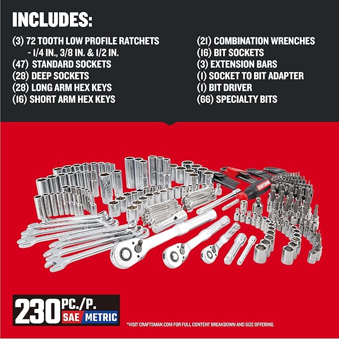 Craftsman VERSASTACK Mechanics Tool Set, 1/4 in, 3/8 in, and 1/2 in Drive, 230 Piece (CMMT45306) image 4