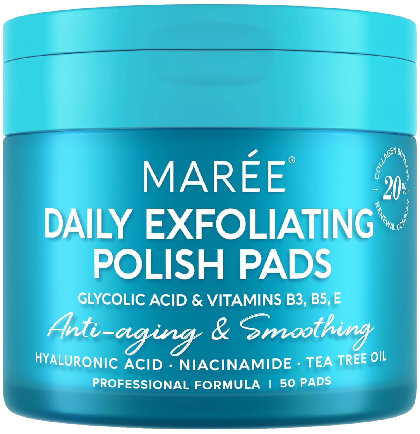 MAREE Glycolic Acid Polishes - Toner Pads for Face Cleansing - Tea Tree Oil, Salicylic Acid & Vitamins E, B3, B5 - Facial Peel & Radiance Deep Cleaning Effect - 50 Count image 1