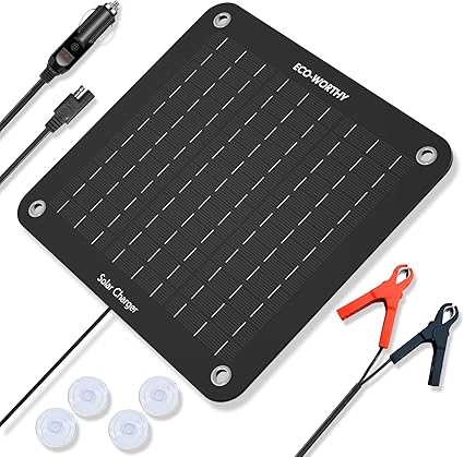 ECO-WORTHY 10W Solar Car Battery Charger Maintainer 12V Waterproof Portable Solar Trickle Charger for Car Truck Boat Lawn Mower RV Trailer Tractor ATV Utility Vehicle Battery image 1