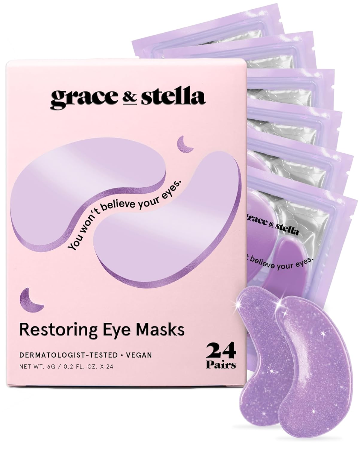 grace & stella Under Eye Patches for Puffy Eyes and Dark Circles (Retinol, 24 Pairs) Restoring Gel Under Eye Masks with Hyaluronic Acid - Vegan Cruelty-Free Skincare Birthday Gifts for Women image 1