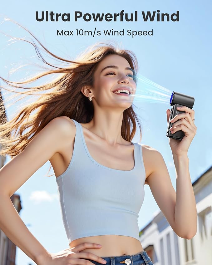 Koonie 19000 RPM High Speed Portable Handheld Fan,100 Speeds Mini Turbo Fan, 3600mAh, 12H Max Cooling Time, Digital Display, 5" Height, Rechargeable Hand Fan for Outdoor Indoor Black image 3