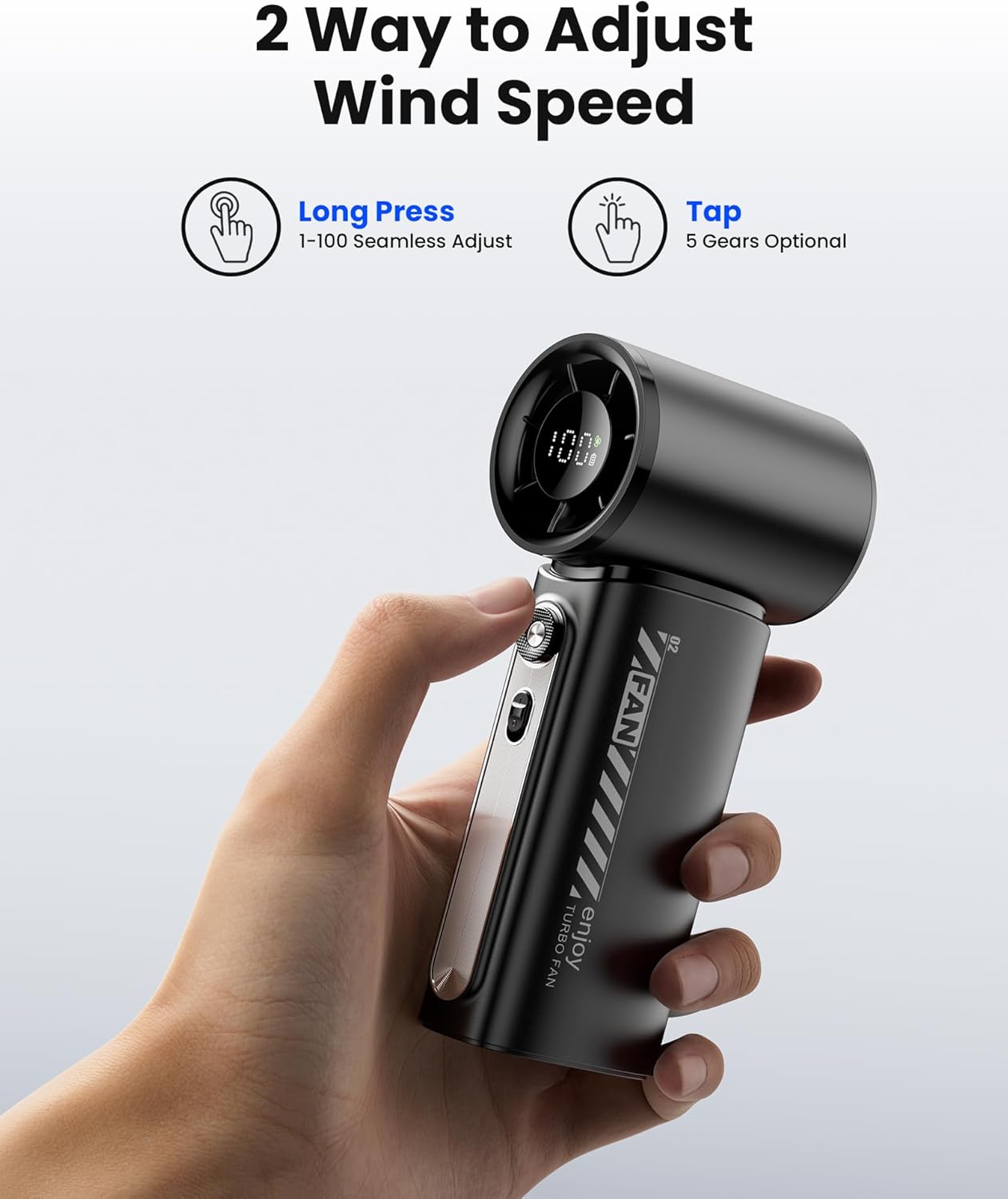 Koonie 19000 RPM High Speed Portable Handheld Fan,100 Speeds Mini Turbo Fan, 3600mAh, 12H Max Cooling Time, Digital Display, 5" Height, Rechargeable Hand Fan for Outdoor Indoor Black image 7